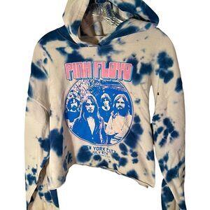 Tie Dye Pink Floyd Cropped Distressed Hoodie Sweatshirt Size 46 Chest.